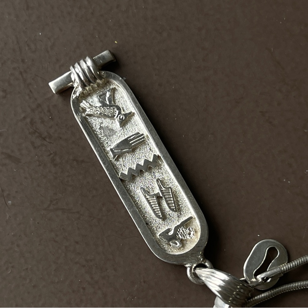 Vintage Egyptian hieroglyph sterling silver pendant and chain necklace. 16” - Picture 6 of 7